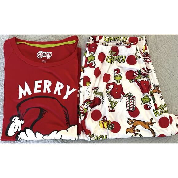 Merry Grinchmas Sz S Oversized LS Grinch Red Green, Printed Bottoms Elas Waist - Picture 2 of 13